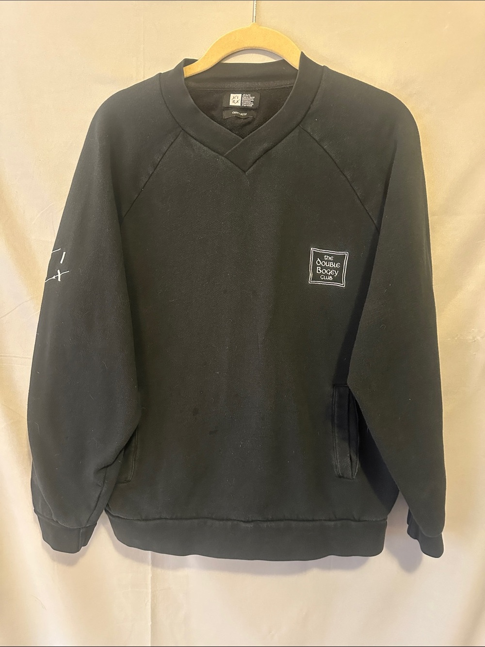 Source Unknown Black V-Neck Sweater with Small Chest Patch